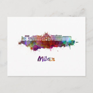 Milan V2 skyline in watercolor Vykort
