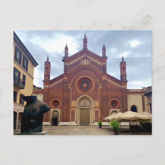 Milano, Italien - gammal kyrka, röda tegel Vykort (Framsida)
