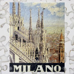 Milano Italien Gothic Cathedral Duomo Vintage reso Pussel<br><div class="desc">Vintage illustrerar den europeiska affischkonsten med tanke på Milano,  Italien med den gotiska katedralen "Duomo di Milano" på en vacker solig dag. Klassisk italiensk religiösa-arkitektur.</div>