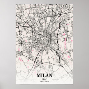 Milano - Italien Neapolitan City Karta Poster