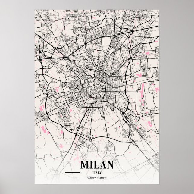 Milano - Italien Neapolitan City Karta Poster (Framsidan)