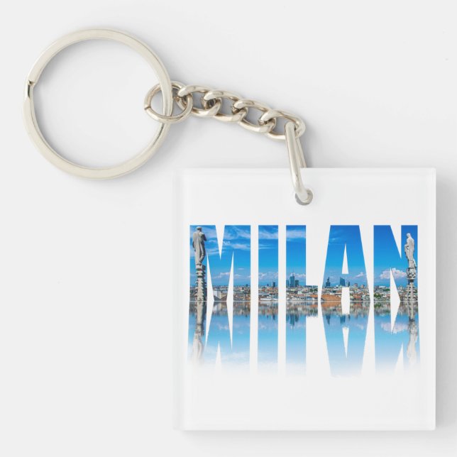 Milanos etikett bestående av Milan skyline i Itali (Framsidan)