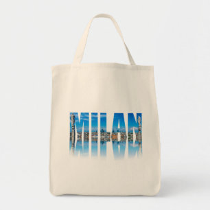 Milanos etikett bestående av Milan skyline i Itali Tygkasse