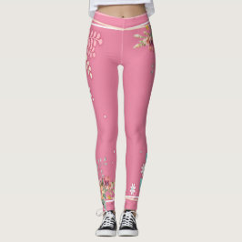 Mild ton Pastel Rosa Blommigt Art Elegant Kvinnor Leggings