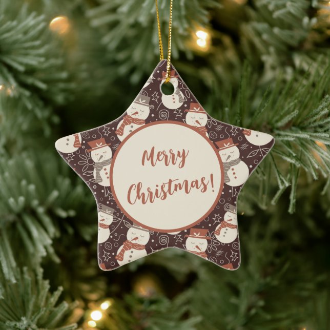 Milda snömän - God Jul! redigerbar röd.  Julgransprydnad Keramik (Träd)