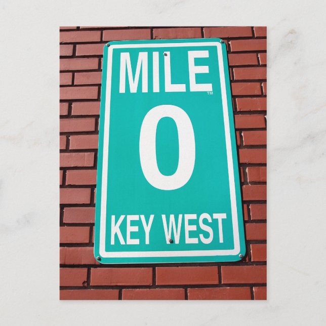 Mile Marker 0 Sign Nyckel Väster Florida Vykort (Framsida)