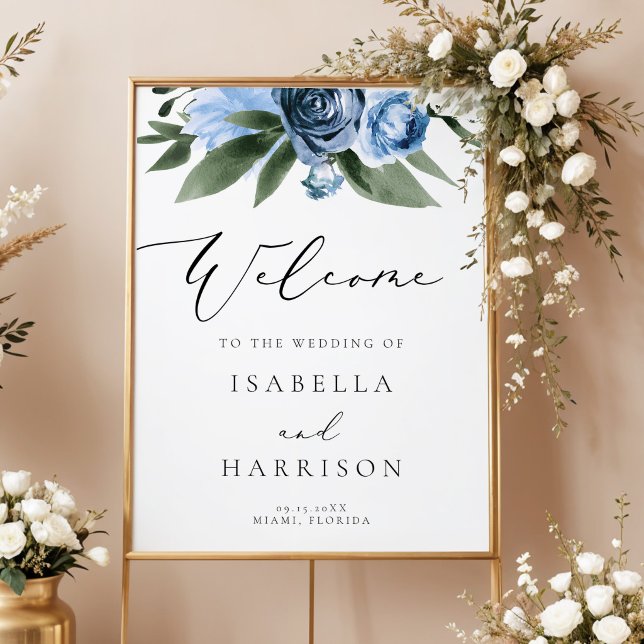 MILENA Dammig blå skifferblomma Bröllop Välkommen Poster (Skapare uppladdad)