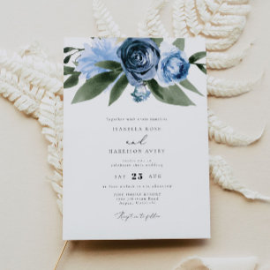 MILENA Dusty Blue Blommigt Garden Wedding Inbjudningar