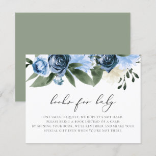 MILENA Dusty Blue Navy Blommigt Bokar för Baby-kor Inbjudningar