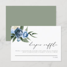 MILENA Dusty Blue Navy Blommigt Diaper Raffle Card