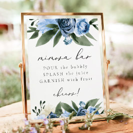 MILENA Dusty Blue Navy Blommigt Mimosa Pub Sign Poster
