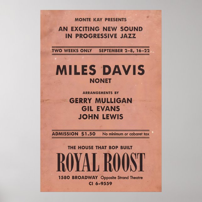 Miles Davis - Gerry Mulligan - Gil Evans jazz Poster (Framsidan)