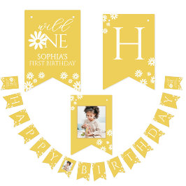 Milestone 1st Birthday Photo White Daisy Bunting Vimplar