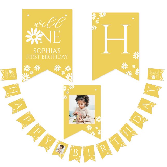 Milestone 1st Birthday Photo White Daisy Bunting Vimplar (Skapare uppladdad)