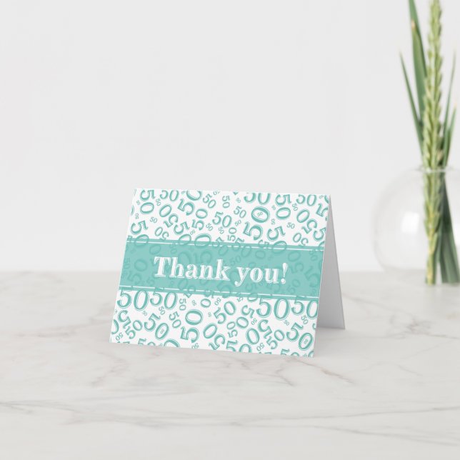 Milestone 50 Random Number Pattern Teal/White Tack Kort (Framsida)