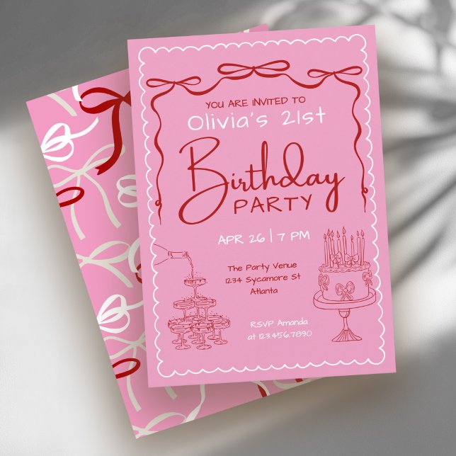 Milestone Adult Birthday Party Whimsical 21st Inbjudningar (Available in both printed and instant download digital formats.)