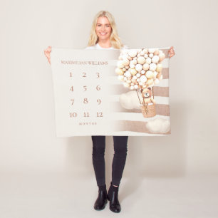 Milestone Baby Blanke i Neutral Bear Balloons Fleecefilt
