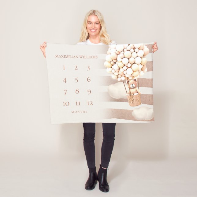 Milestone Baby Blanke i Neutral Bear Balloons Fleecefilt (På plats)