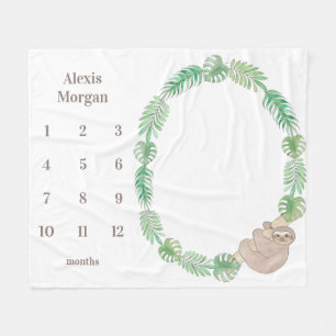 Milestone Baby Blanket Cute Sloth Kön Neutral Fleecefilt