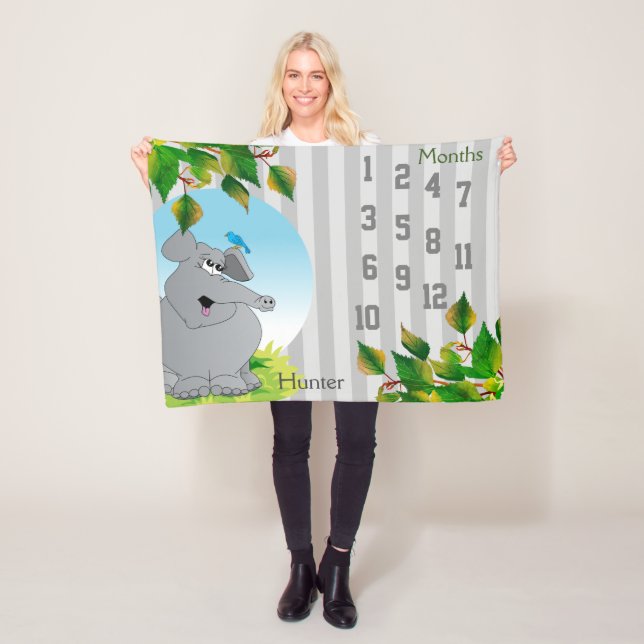 Milestone Baby Blanket - Elefantant Fleecefilt (På plats)