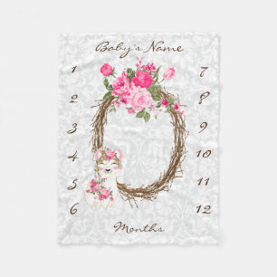 Milestone Baby Blanket - Llama - Rosa Fleecefilt