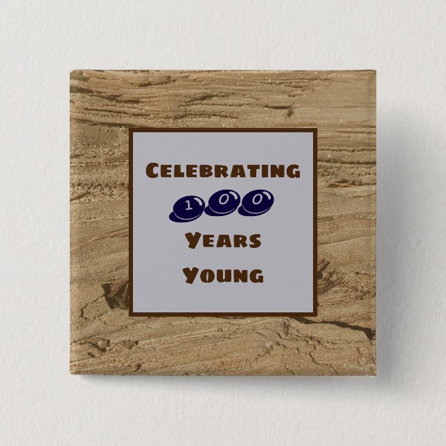 Milestone Birthday 100 Years Young Brown Woodgrain Knapp (Framsida)