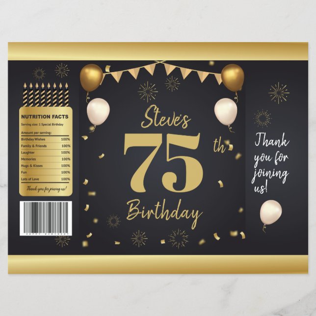 Milestone Birthday Gold Black Chip Bag Wrappers Reklamblad (Framsidan)