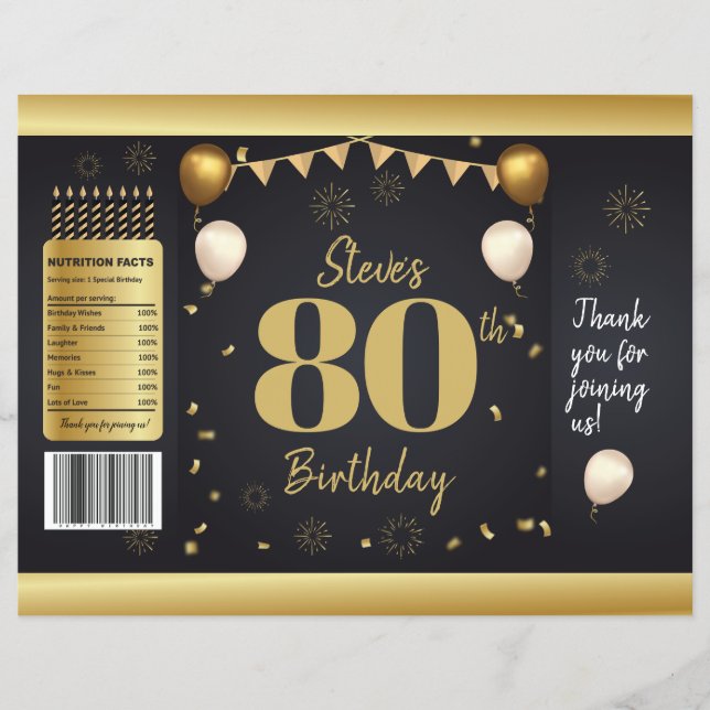 Milestone Birthday Gold Black Chip Bag Wrappers Reklamblad (Framsidan)