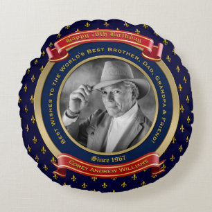 Milestone Birthday Guld Photo 70th 70 Blue Rund Kudde