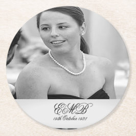 Milestone Birthday Photo Elegant Black White Underlägg Papper Rund