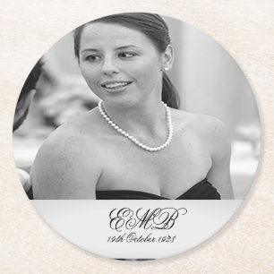 Milestone Birthday Photo Elegant Black White Underlägg Papper Rund
