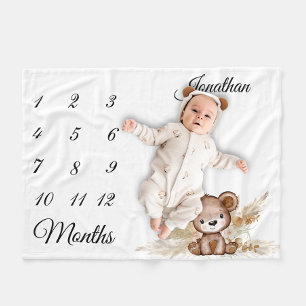 Milestone Boho Baby Bear Pampas Grass Fleecefilt