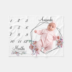 Milestone Flower Ram Blommigt Wand Baby Keepsak Fleecefilt