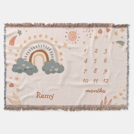 Milestone för Retro Boho Rainbow Rust Baby Filt