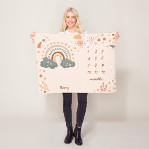 Milestone för Retro Boho Rainbow Rust Baby Fleecefilt