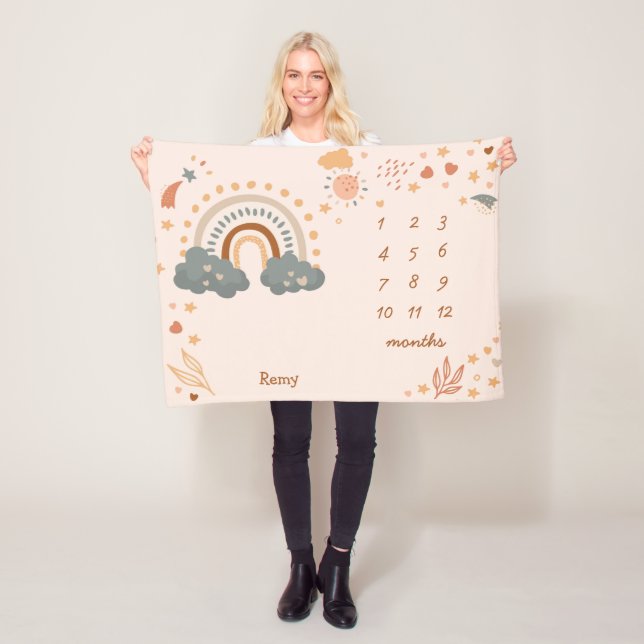 Milestone för Retro Boho Rainbow Rust Baby Fleecefilt (På plats)