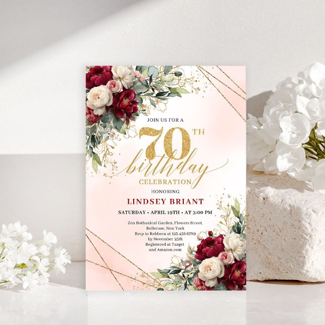 Milestone Gold Floral 70th Birthday Party Invites Inbjudningar (Milestone Gold Floral 70th Birthday Party Invitation)