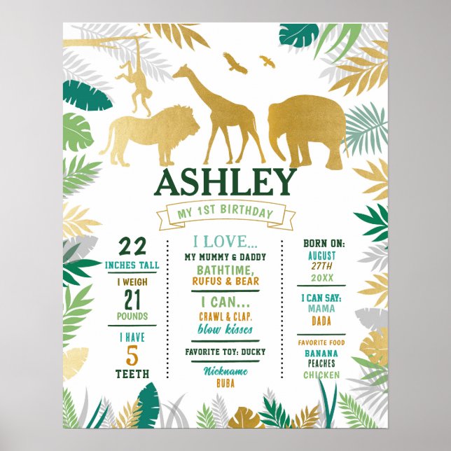 Milestone Jungle Poster 1:a Vilden Guld Girl Boy (Framsidan)