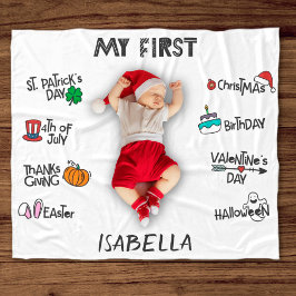 Milestone min första Helgdag söt baby Fleecefilt