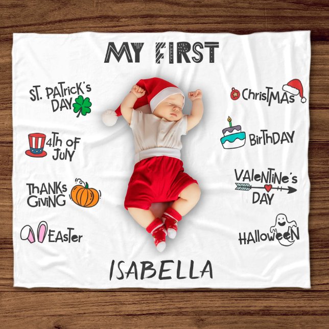 Milestone min första Helgdag söt baby Fleecefilt (Skapare uppladdad)