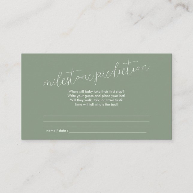 Milestone Prediction Baby Shower Sage Green Tilläggskort (Framsida)
