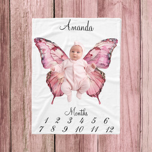 Milestone Rosa Butterfly Vingar Baby Keepsaké Fleecefilt