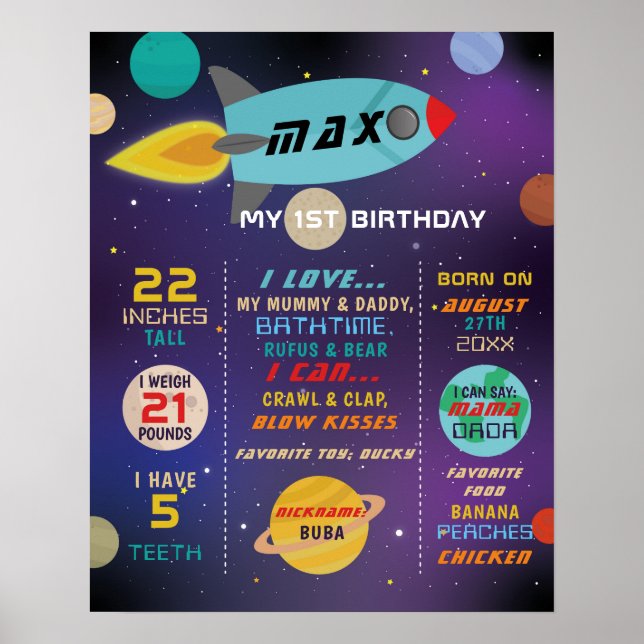 Milestone Space Galaxy Poster Boys 1st Rocket (Framsidan)