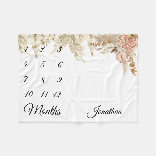 Milestone Tropical Boho Pampas Grass earthy Fleecefilt (Framsidan (Horisontell))