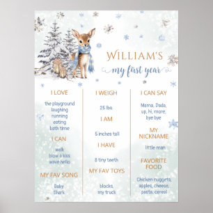 Milestone Winter Woodland Dee First Födelsedagsfes Poster