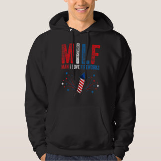 Milf Man i Kärlek Fireworks American 4:e juli me Hoodie