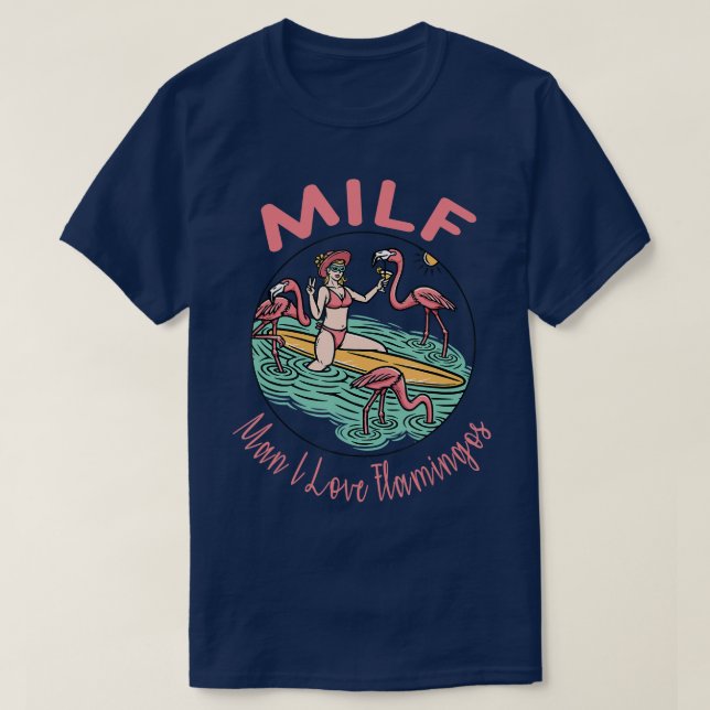 Milf Man I kärlek flamingos Funny strand T Shirt (Design framsida)