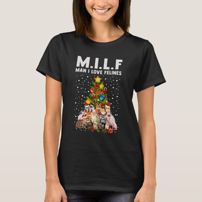 MILF Man I Kärlek Kattdjur Julgran T Shirt (Framsida)