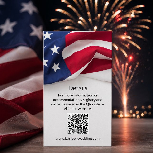 MILITÄR Amerikansk Flagga Bröllop QR Detaljer Tilläggskort (Skapare uppladdad)