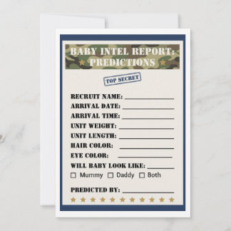 Militär Baby Shower Intellekt Förutsägelsekort Inbjudningar
